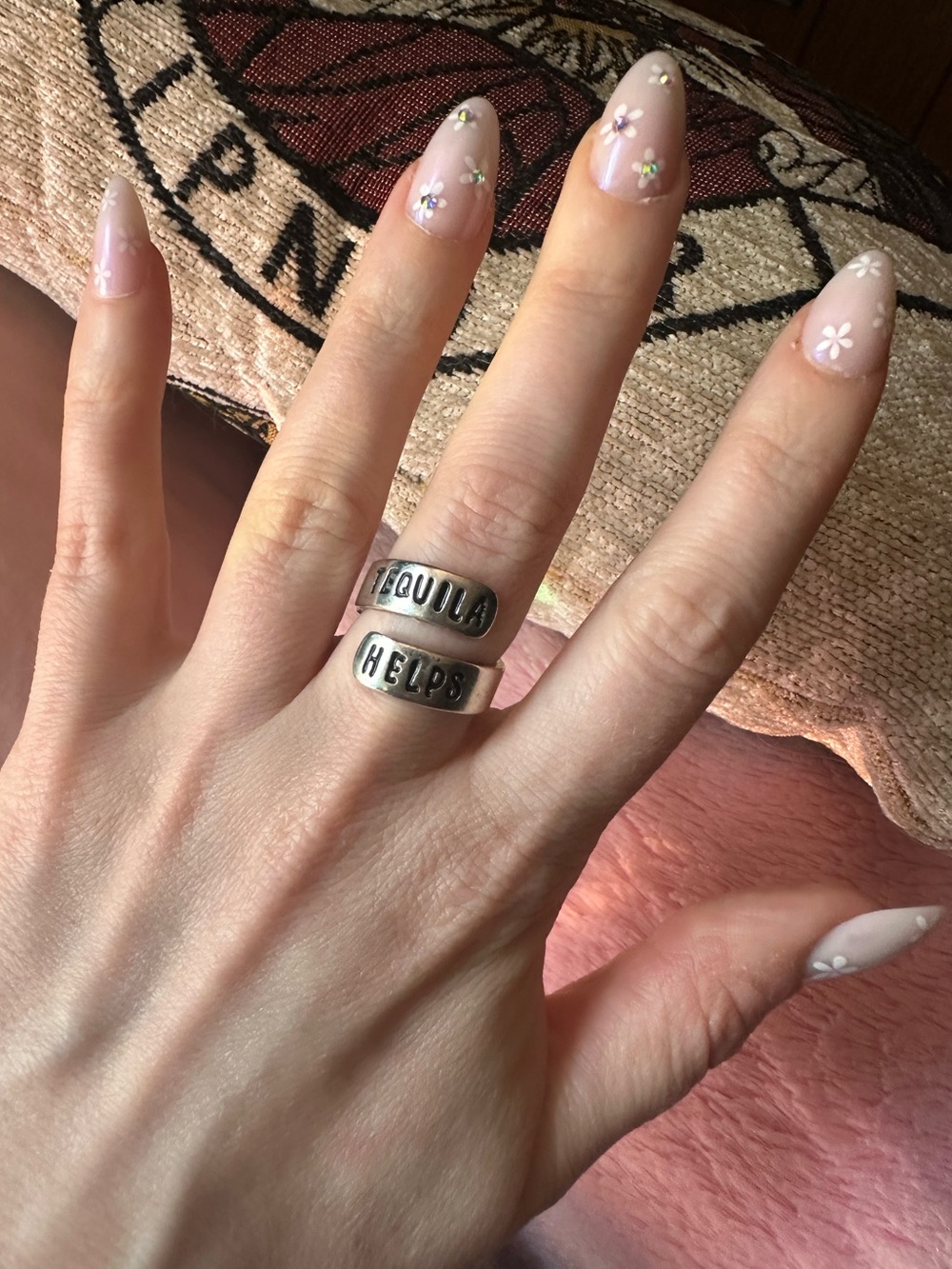 Tequila Helps Stamped Silver Tone Wrap Ring